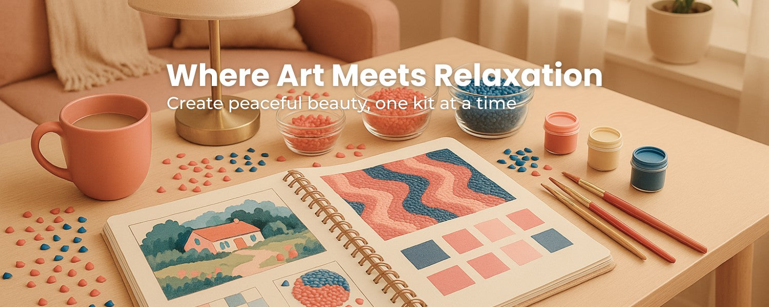 “‘Where Art Meets Relaxation’ – our story banner showing peaceful creative atmosphere and brand mission of mindful art.”