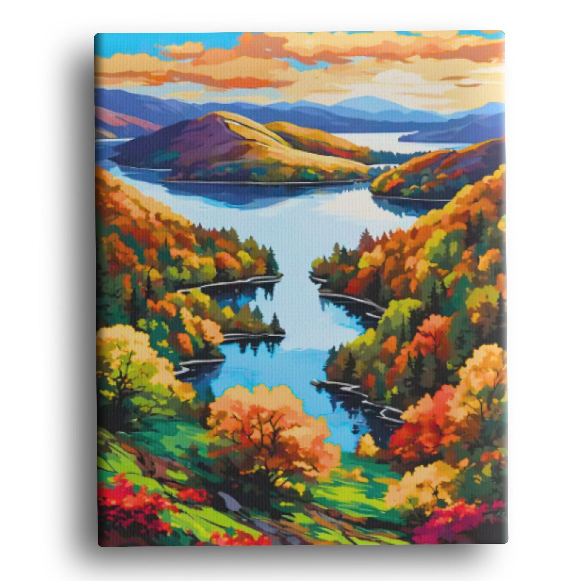 Autumn Flamewater Canyon Paint by Numbers Kit – Fiery Cliffside Forest Scene