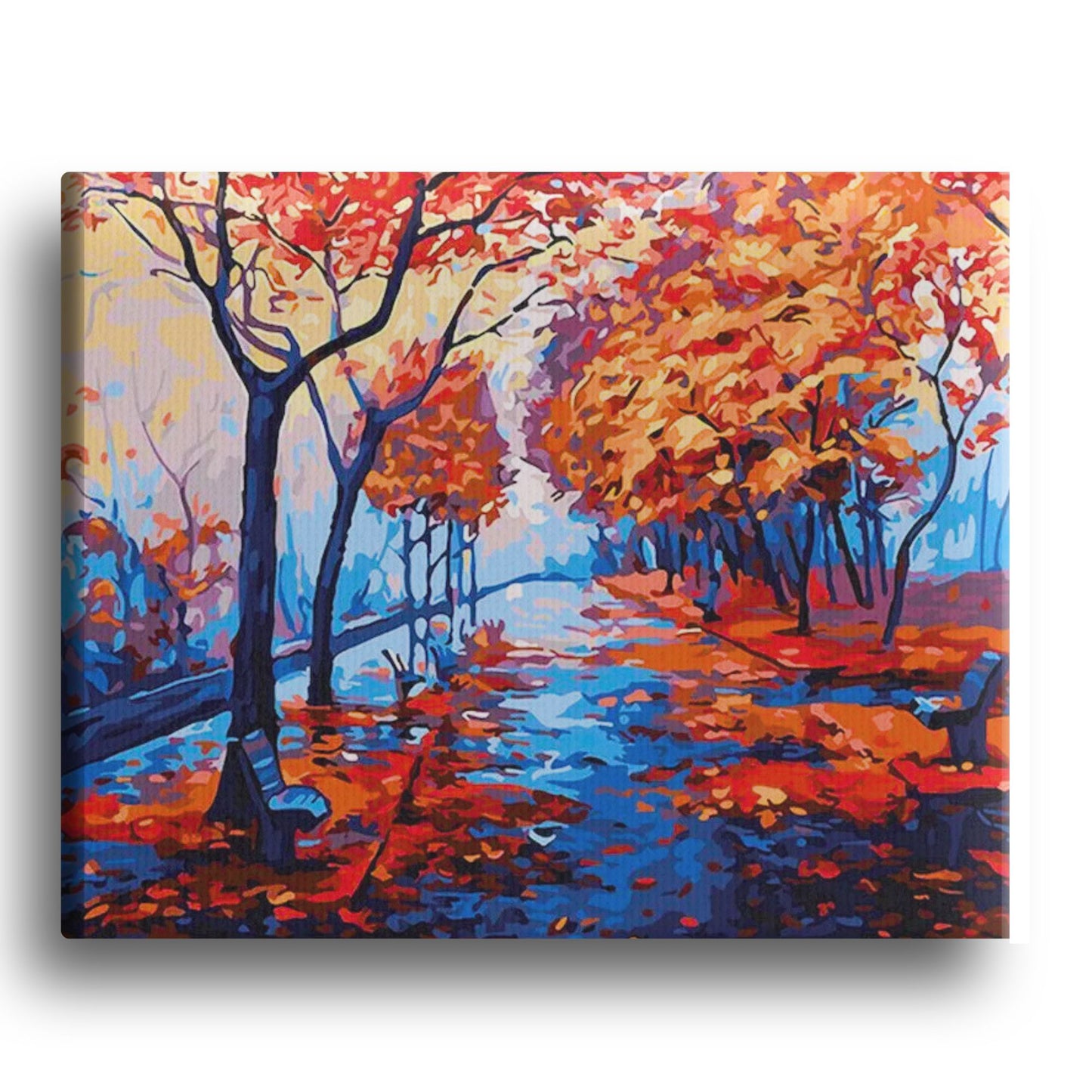 Crimson Walk Paint by Numbers Kit – Autumn Landscape Wall Art for Mindful Painting