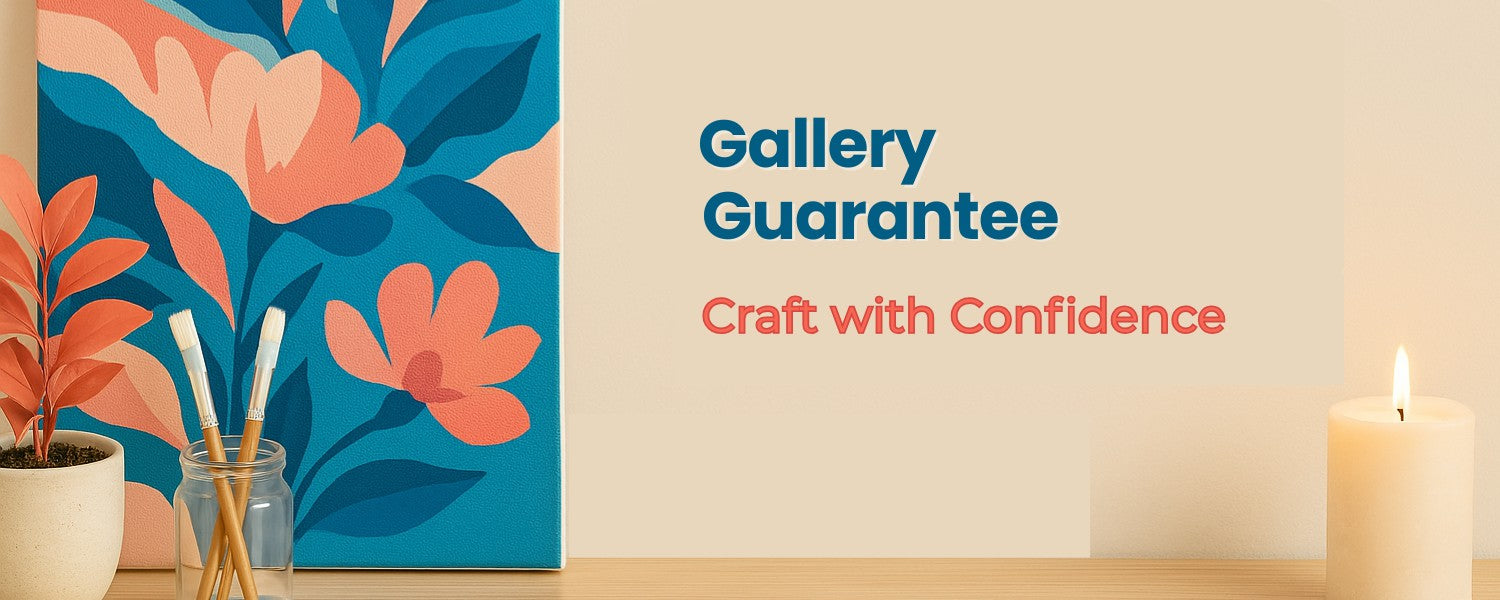 “Gallery Guarantee banner with brand colors, highlighting Diamond Number Paint’s promise of quality and creative confidence.”