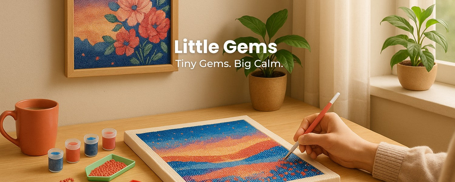“Diamond painting kits by Diamond Number Paint – colorful gem art tools and canvas on a calm, neutral background.”
