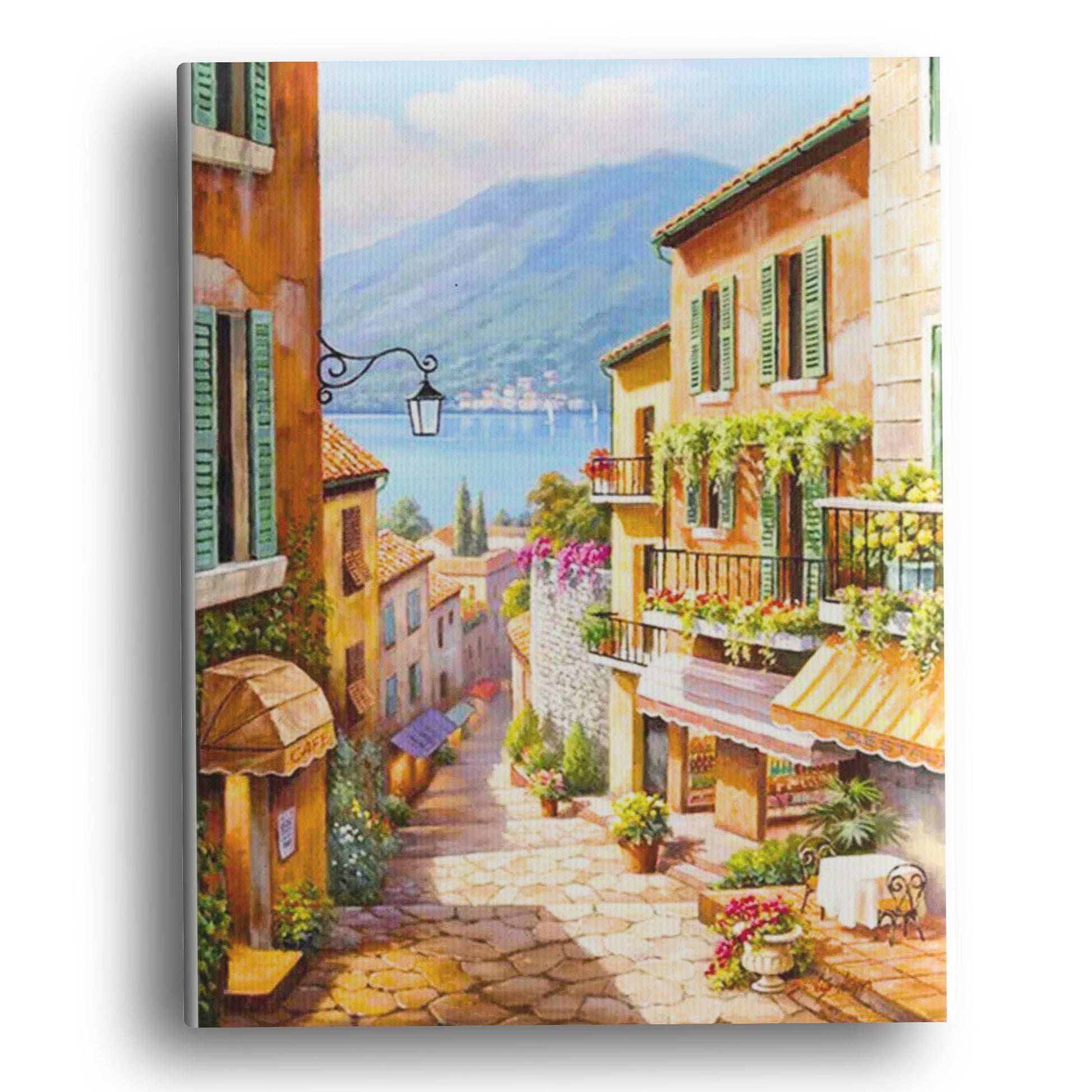Golden Terrace Gateway Paint by Numbers Kit – Elegant Mediterranean Courtyard Framed Canvas