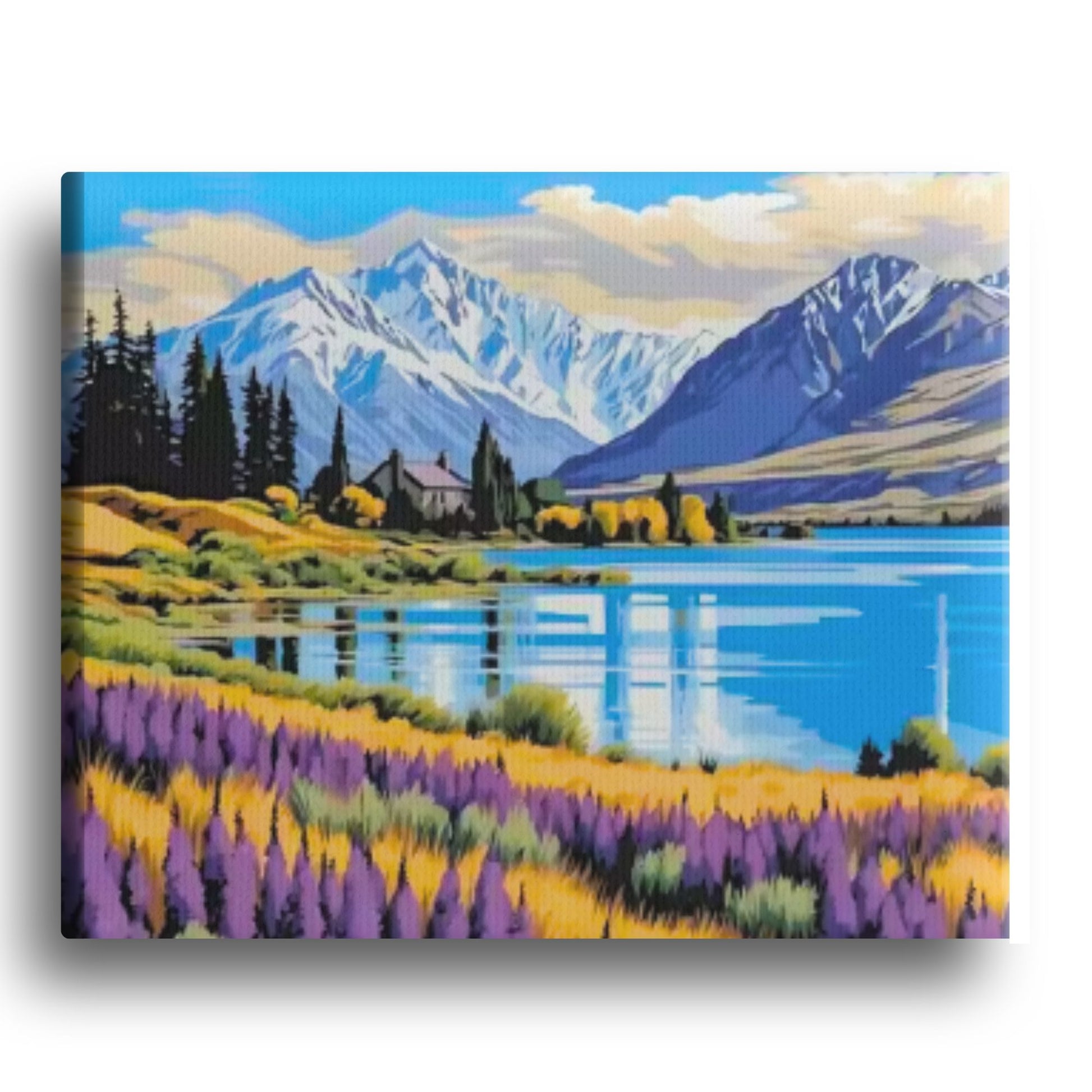 Lupin Lake View Paint by Numbers Kit – Wildflower Meadow by the Water Painting