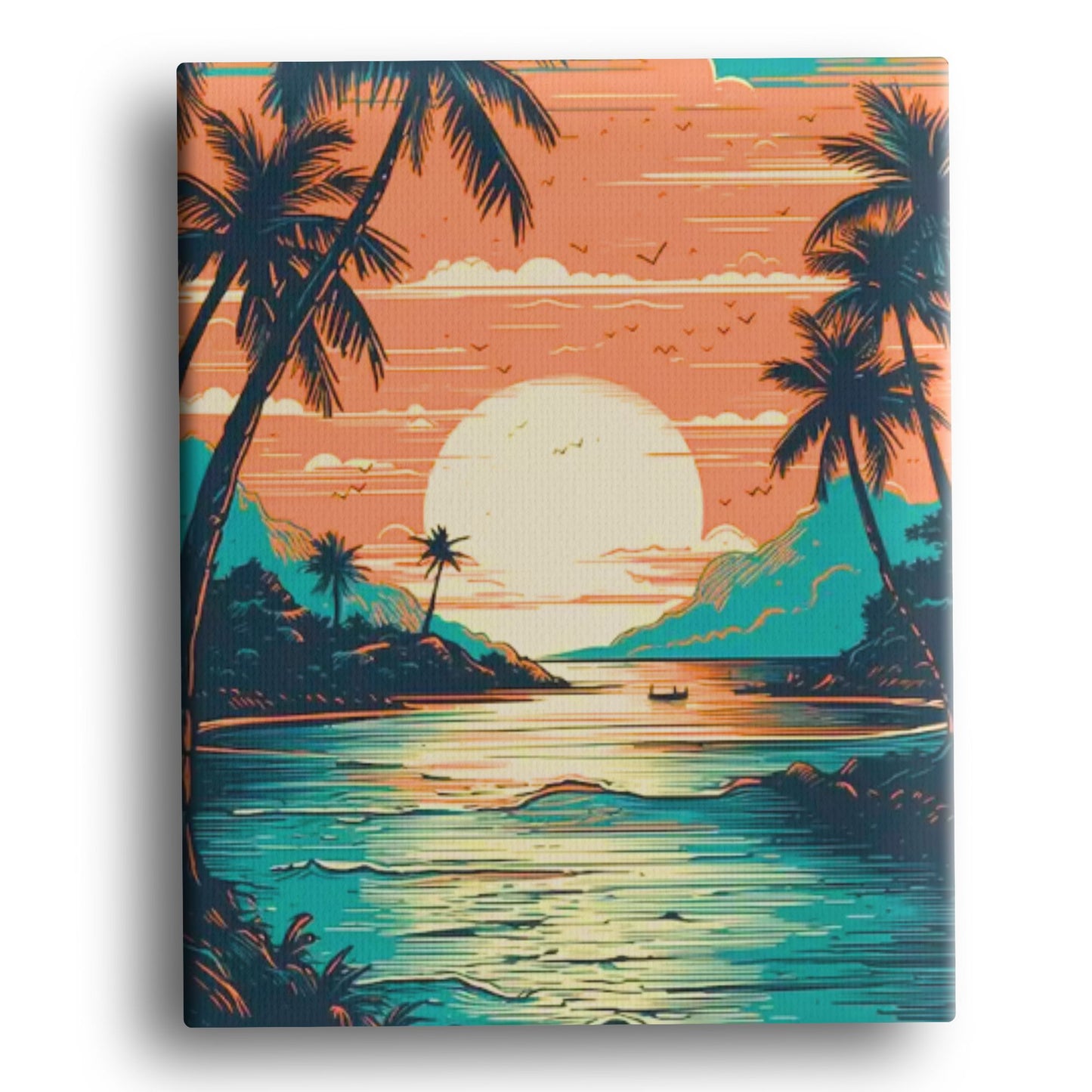 Sunset Palms Horizon Paint by Numbers Kit – Tropical Beach Sunset Landscape