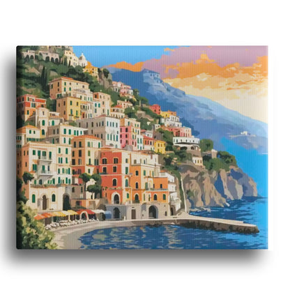 Sunwashed Clifftops Paint by Numbers Kit – Mediterranean Coastal Wall Art for Relaxation
