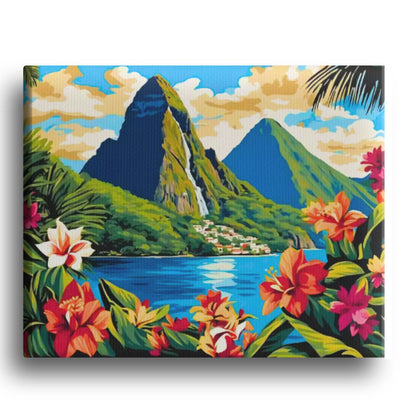Tropical Bloom Bay Paint by Numbers Kit – Colourful Coastal Jungle Landscape