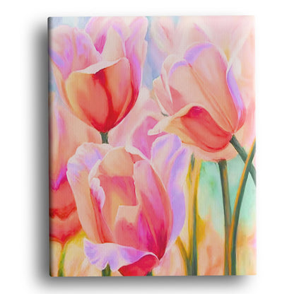 Tulip Blaze: A beautiful floral Paint-by-Numbers kit. Bursting with bold coral and pinks, this modern floral will light up any room.